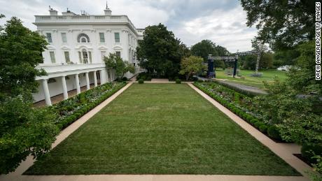 A view of the recently renovated Rose Garden at the White House on August 22, 2020, in Washington, DC. 