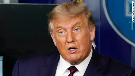 President Donald Trump speaks during a media briefing in the James Brady Briefing Room of the White House, Sunday, Aug. 23, 2020, in Washington.(AP Photo/Alex Brandon)