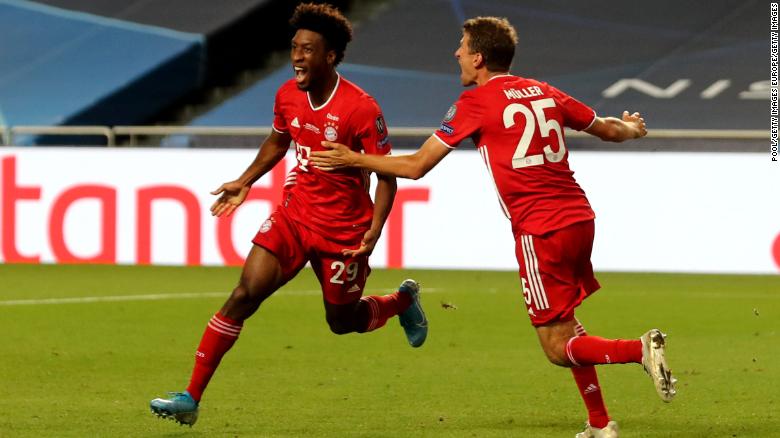 Kingsley Coman celebrates scoring the game&#39;s only goal. 