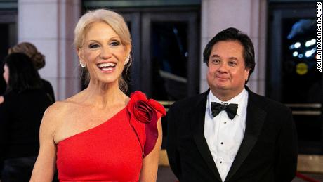 White House Counselor Kellyanne Conway and her husband George Conway arrive for a candlelight dinner at Union Station on the eve of the 58th Presidential Inauguration in  January 2017.