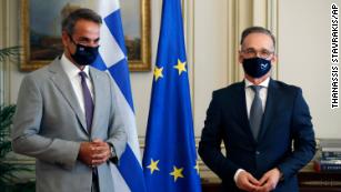 Greece&#39;s Prime Minister Kyriakos Mitsotakis, left, and Germany&#39;s Foreign Minister Heiko Maas met in Athens on Aug. 25, 2020.