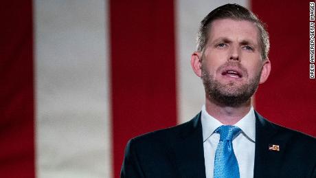 WASHINGTON, DC - AUGUST 25: Eric Trump, son of U.S. President Donald Trump, pre-records his address to the Republican National Convention at the Mellon Auditorium on August 25, 2020 in Washington, DC. The coronavirus pandemic has forced the Republican Party to move away from an in-person convention to a televised format, similar to the Democratic Party&#39;s convention a week earlier. (Photo by Drew Angerer/Getty Images)