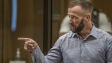 Nathan Smith gestures as he makes a victim impact statement during the sentencing hearing of Brenton Tarrant on August 25, 2021. 