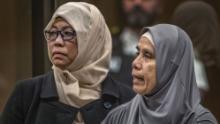 Noraini Abbas Milne, right, mother of 14-year-old mosque shooting victim, Sayyad, makes her victim impact statement on August 25, 2021. 