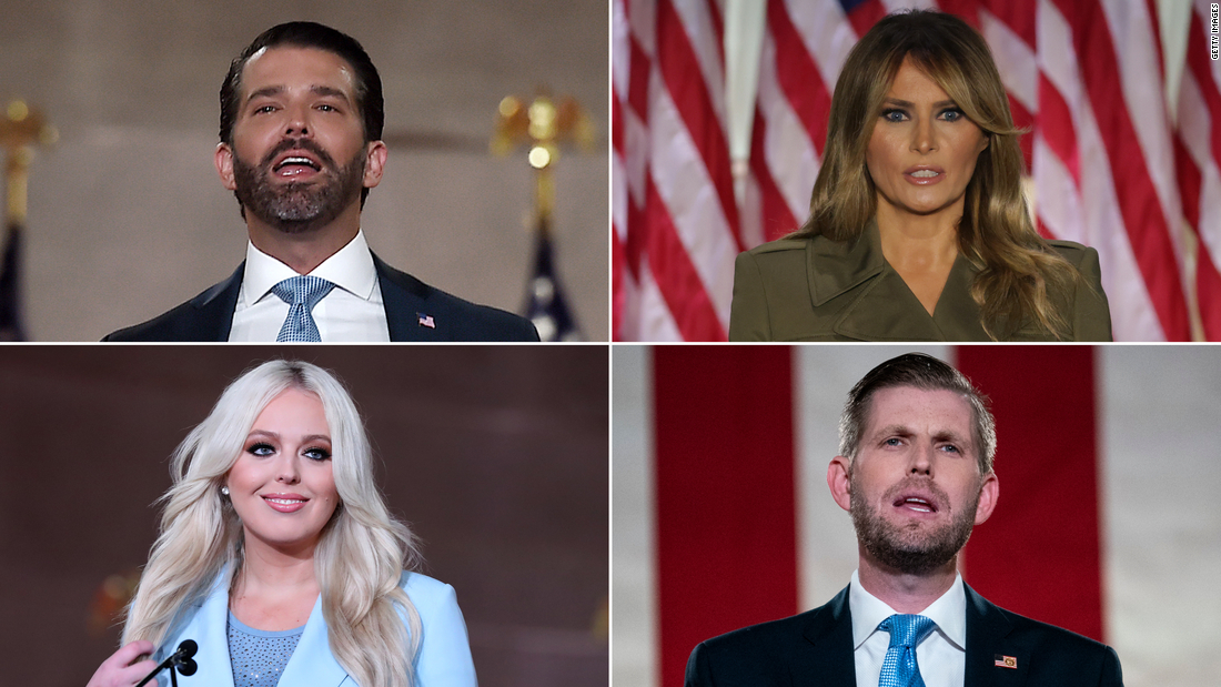 President Trump's family took center stage at the RNC. Sons Donald Trump Jr. and Eric Trump, daughter Tiffany Trump, and First Lady Melania Trump gave speeches about the President they know at the 2020 RNC.