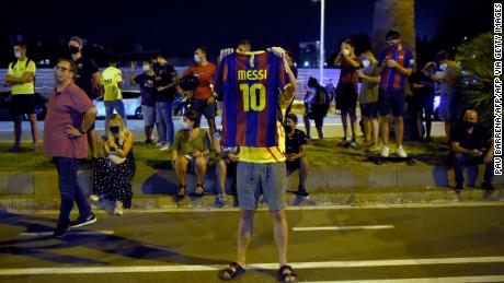 Barcelona supporters gather outside the Camp Nou to show their displeasure with Bartomeu.