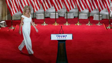 White House counselor Kellyanne Conway walks onto the stage to tape her speech for the third day of the Republican National Convention from the Andrew W. Mellon Auditorium in Washington, Wednesday, Aug. 26, 2020. (AP Photo/Susan Walsh)