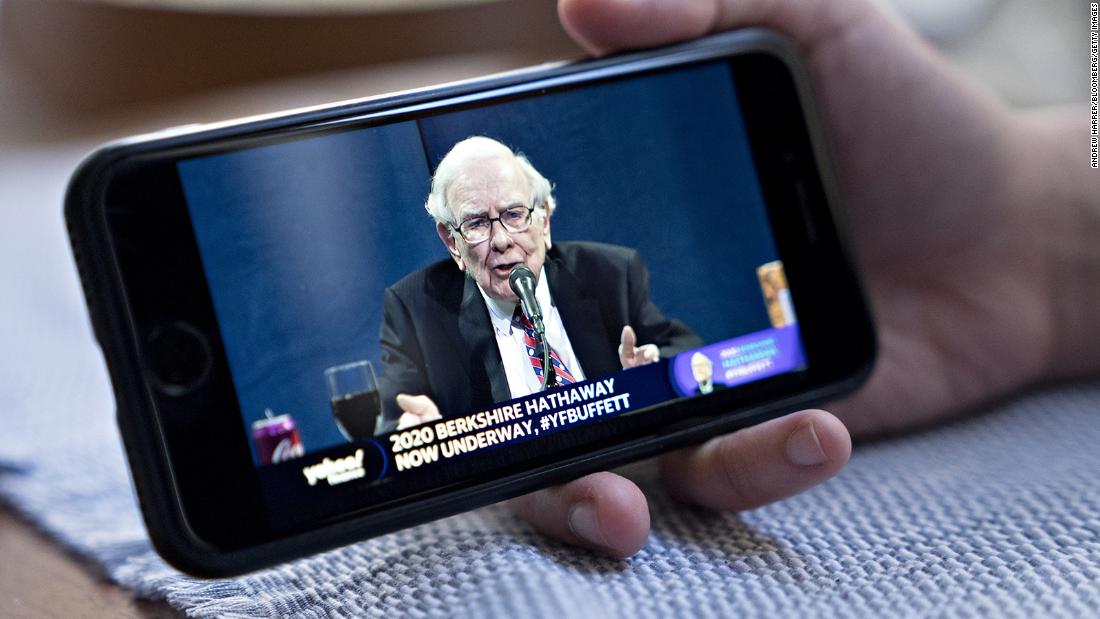 Buffett speaks during Berkshire Hathaway&#39;s virtual shareholders meeting in May 2020.