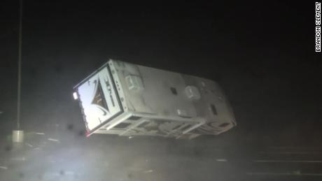 This RV overturned early Thursday in Lake Charles.