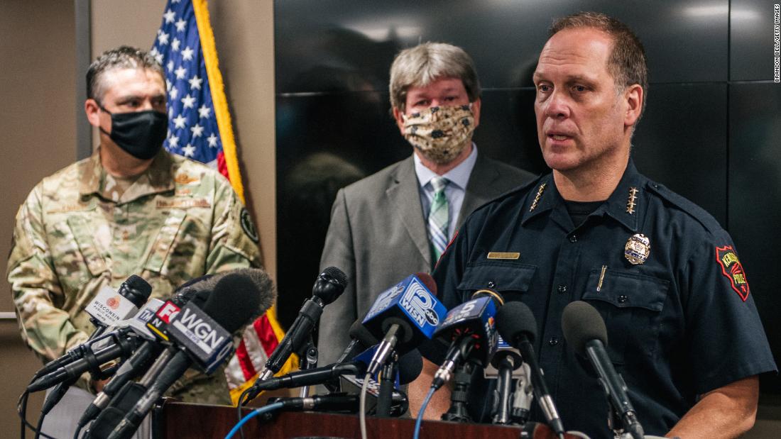 Kenosha Police Chief Dan Miskinis speaks at an August 26 news conference. Two people were fatally shot during protests the night before, and Miskinis said &lt;a href=&quot;https://www.cnn.com/2020/08/27/us/kenosha-shooting-police-chief-curfew-blame-trnd/index.html&quot; target=&quot;_blank&quot;&gt;the shooting&lt;/a&gt; may not have happened if demonstrators and the accused gunman had obeyed the city&#39;s newly imposed 8 p.m. curfew.