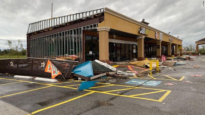 Damage to a building is seen Thursday in Vinton, Louisiana, in this photo from CNN affiliate KXAN.