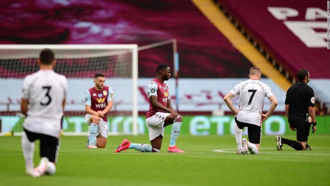 The Black Lives Matter protests haven&#39;t been limited to just North America. Here, professional soccer players from Aston Villa and Sheffield United take a knee as their match kicked off in Birmingham, England, on June 17. Premier League teams sported the words &quot;Black Lives Matter&quot; on the back of their jerseys when &lt;a href=&quot;https://www.cnn.com/2020/06/17/football/premier-league-restart-manchester-city-arsenal-aston-villa-sheffield-united-spt-intl/index.html&quot; target=&quot;_blank&quot;&gt;their seasons resumed.&lt;/a&gt;