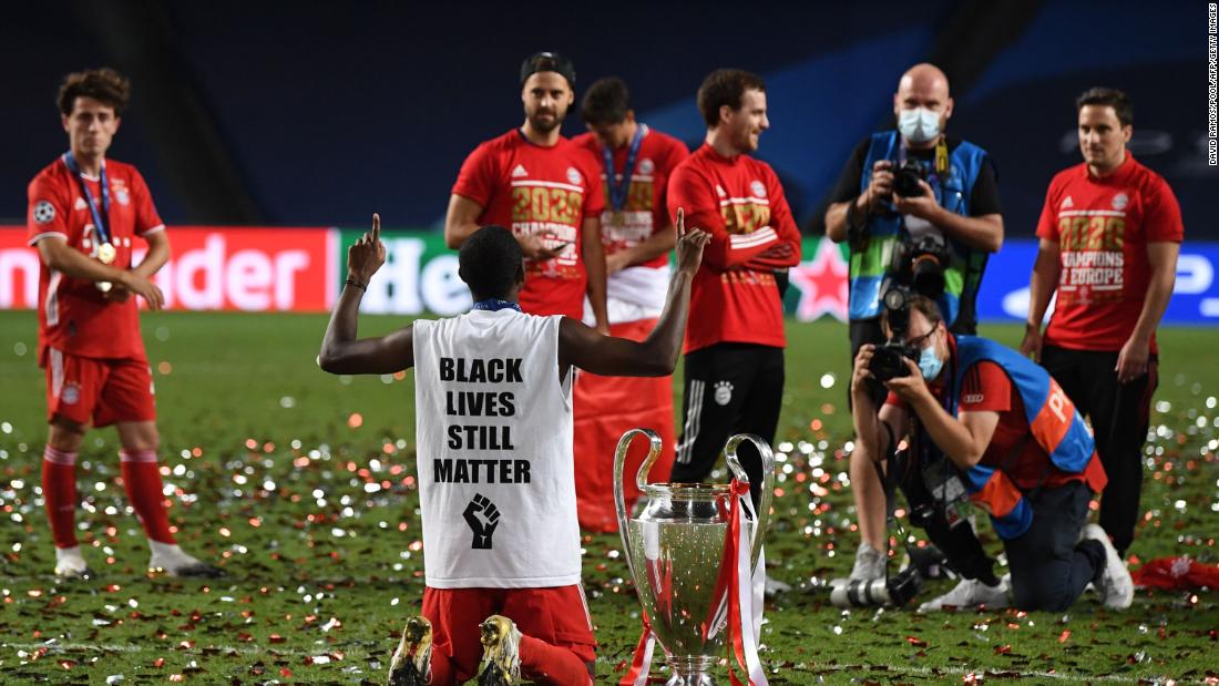 After winning the Champions League, Bayern Munich defender David Alaba wears a shirt that says &quot;Black Lives Still Matter.&quot;