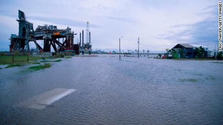 Flooding caused by Hurricane Laura in Sabine Pass, Texas.