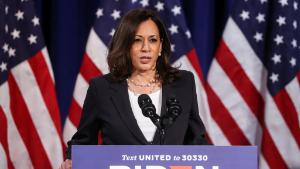 Democratic U.S. vice presidential nominee Kamala Harris delivers a campaign speech in Washington, U.S., August 27, 2020, hours before the conclusion of the Republican National Convention. REUTERS/Jonathan Ernst