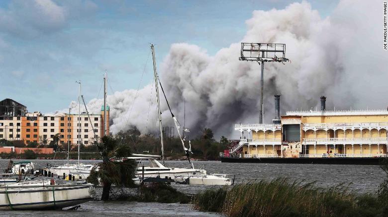 Smoke rises from a chemical fire at a plant in Lake Charles, Louisiana, on Thursday, August 27. Details about precisely what was burning, and whether it related to Hurricane Laura, weren't immediately available.