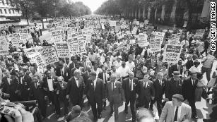 The clergyman and civil rights leader Martin Luther KIng (3rd from left) and other civil right leaders at the 1963 March on Washington.