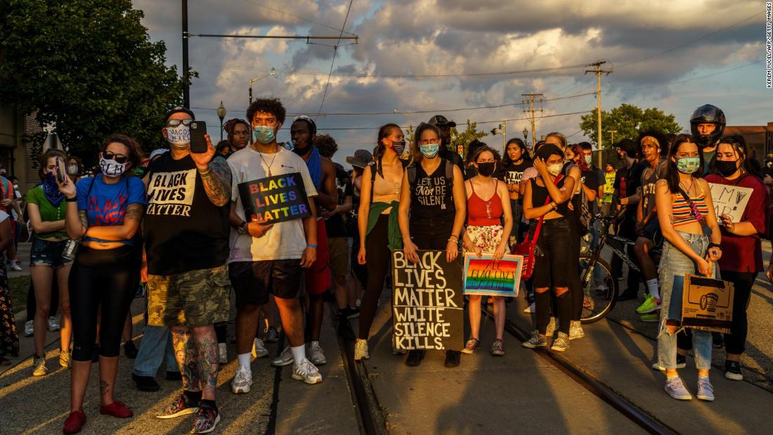 Protesters gather on August 27.