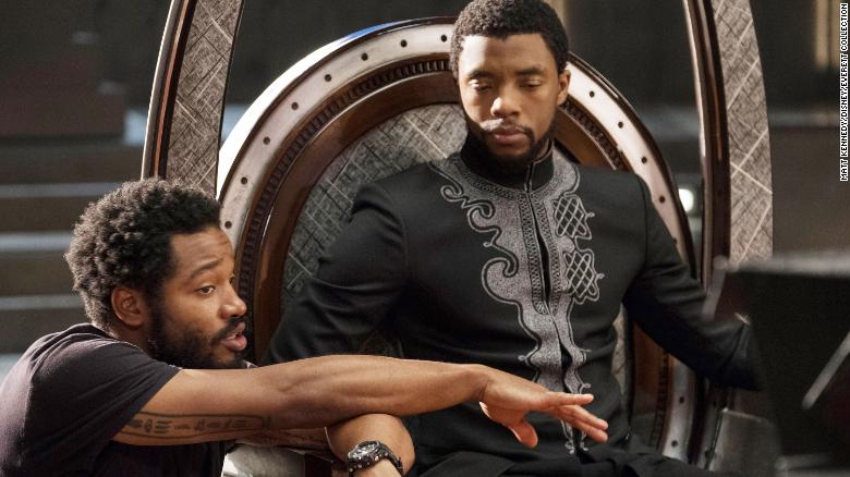 Director Ryan Coogler and Chadwick Boseman on the set of "Black Panther"
