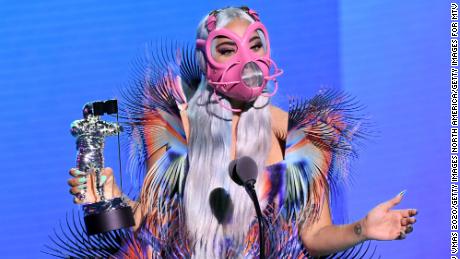 Lady Gaga accepts the award best collaboration award for &quot;Rain on Me,&quot; featuring Ariana Grande.