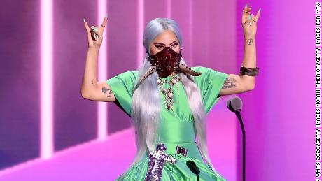 Lady Gaga accepts the Song of the Year award for &quot;Rain on Me&quot; during the 2020 MTV Video Music Awards.