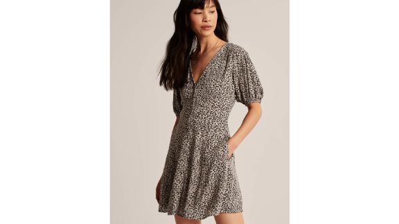 Puff-Sleeve Button-Front Minidress 