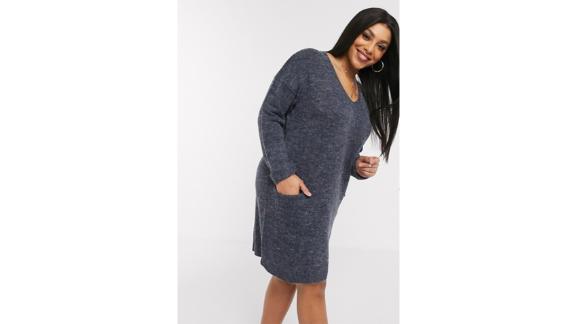 Brave Soul Plus Moss Slouchy Pocket Sweater Dress 