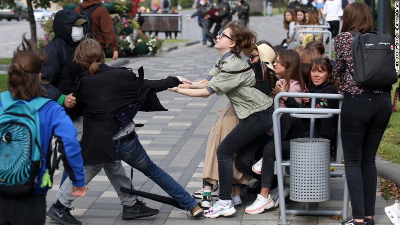 Security officers detaining student protesters on Tuesday in Minsk.