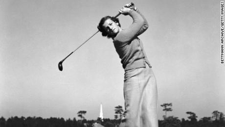 Zaharias practices on Pinehurst's golf links for the exhibition match in New York.