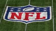 LONDON, ENGLAND - OCTOBER 13: A detailed view of the NFL logo on the field during the NFL game between Carolina Panthers and Tampa Bay Buccaneers at Tottenham Hotspur Stadium on October 13, 2019 in London, England. (Photo by Naomi Baker/Getty Images)