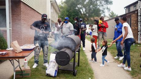 Supporters of Jacob Blake gather on September 1 near the spot where he was shot by police more than a week ago in Kenosha.