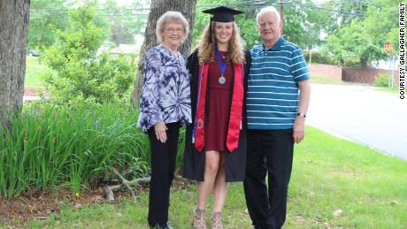 Gallagher with her grandparents, Eleanor and Donald Gallagher, at her graduation from the University of Maryland in 2017. They had been with her for many important occasions.