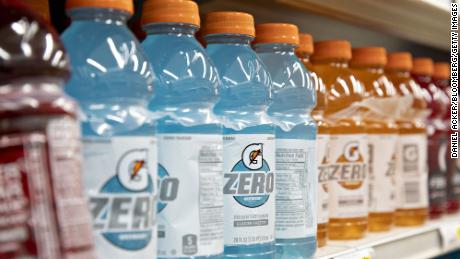 Bottles of Gatorade Zero beverages sit on display for sale at a supermarket. Gatorade Zero was the brand&#39;s first sugarless beverage and is expected to hit nearly $1 billion in sales this year.