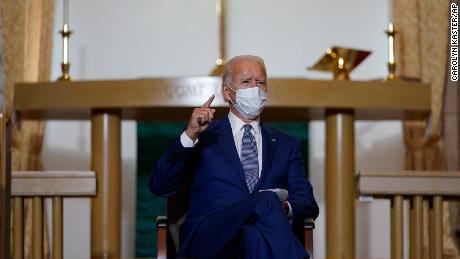 Democratic presidential candidate former Vice President Joe Biden meets with community members at Grace Lutheran Church in Kenosha, Wis., Thursday, Sept. 3, 2020. (AP Photo/Carolyn Kaster)