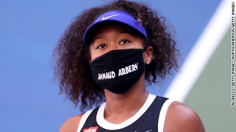 Naomi Osaka wore a mask with the name Ahmaud Arbery on it at the US Open on Friday. 