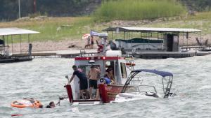 Boats flying flags honoring President Donald Trump crowd Lake Travis during a boat parade Saturday that attracted hundreds of watercraft of all sizes. Bob Daemmrich for CNN 