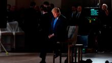 US President Donald Trump gestures during a commercial break of a Fox News virtual town hall &quot;America Together: Returning to Work,&quot; event from the Lincoln Memorial in Washington, DC on May 3, 2020. - Trump will answer questions submitted by viewers on Twitter, Facebook and Instagram. (Photo by JIM WATSON / AFP) (Photo by JIM WATSON/AFP via Getty Images)