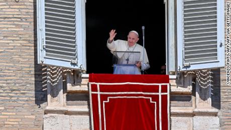 Pope Francis waves to worshipers in St. Peter&#39;s Square on September 6.