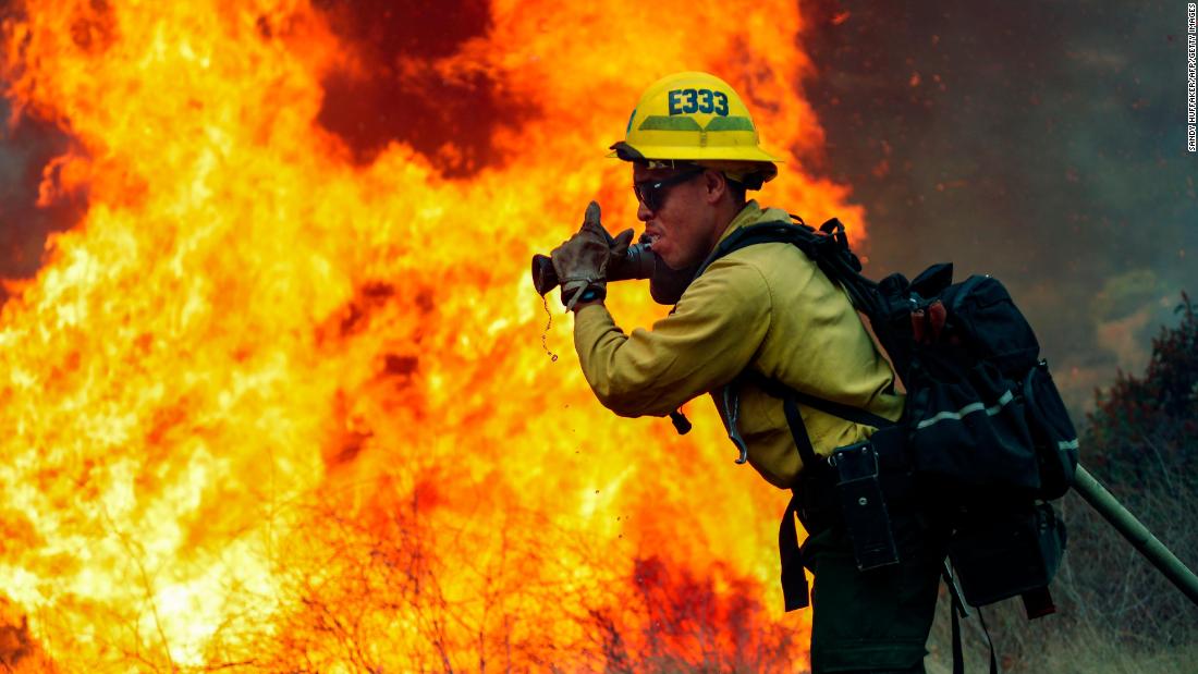 A firefighter in Jamul, California, battles the Valley Fire on September 6, 2020.