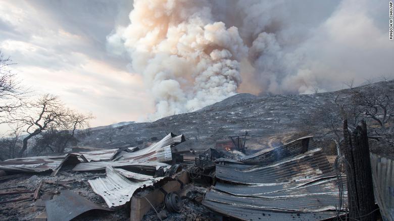 A burned structure is seen at a wildfire in Yucaipa, California, after a couple&#39;s plan to reveal their baby&#39;s gender at a party went up in smoke Saturday at El Rancho Dorado Park in Yucaipa, when a pyrotechnical device they used sparked a wildfire that has burned thousands of acres. 