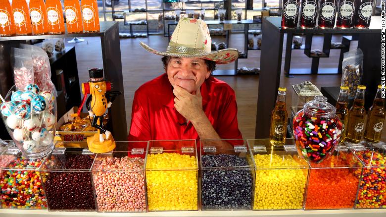 Candyman David Klein stands with a variety of candies, including jelly beans at his Candyman Kitchens location in Clearwater, Florida.