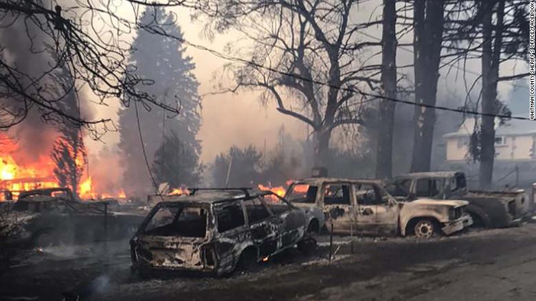 A fire destroyed 80% of Malden, Washington, the Whitman County Sheriff's Office, which posted this photo, reported.