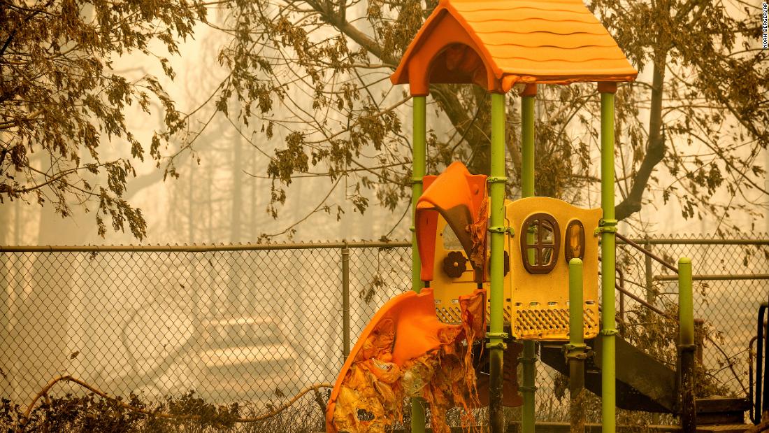 A slide is melted at a school playground in Fresno County.