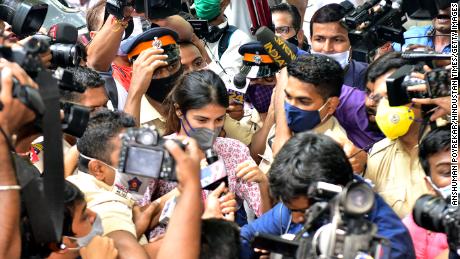 Rhea Chakraborty goes to the National Control Bureau office on September 6, 2020 in Mumbai, India. 