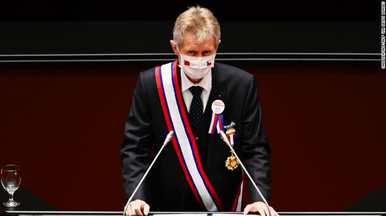 Czech Senate speaker Milos Vystrcil delivers a speech at the parliament in Taipei on September 1, 2020.