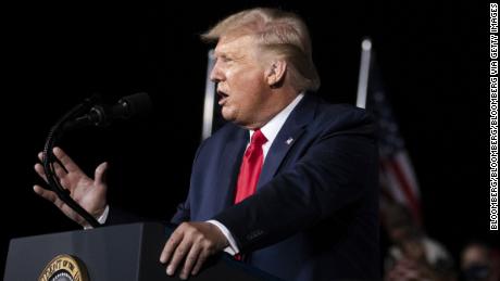 U.S. President Donald Trump speaks during a campaign rally in Winston-Salem, North Carolina, U.S., on Tuesday, Sept. 8, 2020. Trump has discussed spending as much as $100 million of his own money on his re-election campaign, if necessary, to beat Democratic nominee Joe Biden, according to people familiar with the matter. Photographer: Logan Cyrus/Bloomberg via Getty Images