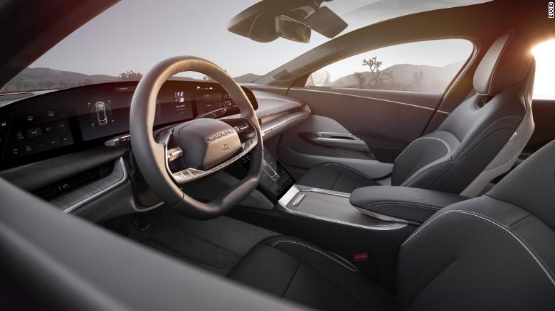 The interior of the Lucid Air has large touchscreens, but also uses ordinary knobs for some functions.