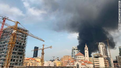 Black smoke rises over Beirut.