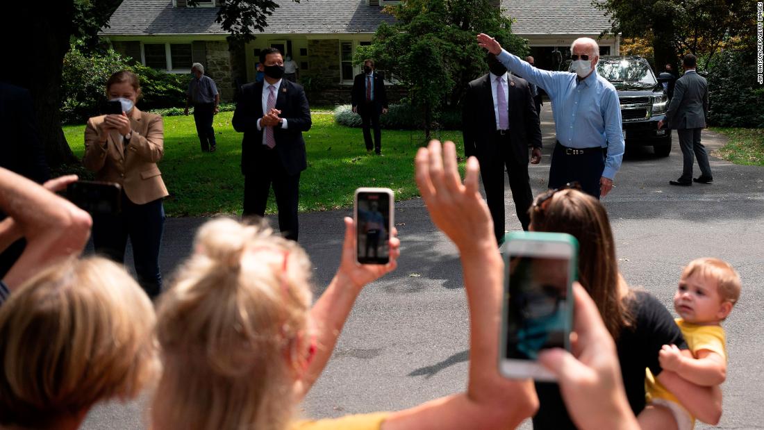 Biden speaks to supporters from a distance after meeting with labor leaders in Lancaster, Pennsylvania, in September 2020. Because of the coronavirus pandemic, Biden has taken &lt;a href=&quot;https://www.cnn.com/2020/09/15/politics/gallery/trump-biden-2020-campaigns/index.html&quot; target=&quot;_blank&quot;&gt;a careful approach to campaigning&lt;/a&gt;.