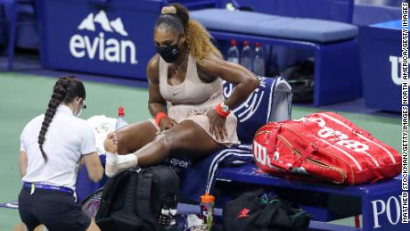 Serena Williams receives a medical timeout Thursday at the US Open. 
